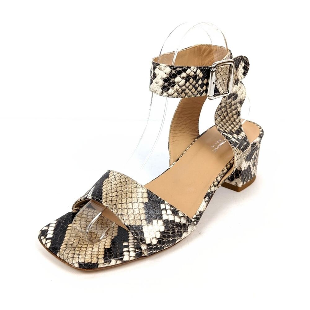 La Canadienne Sandals 37 Snakeskin Ankle Strap Block Heel Leather Dressy